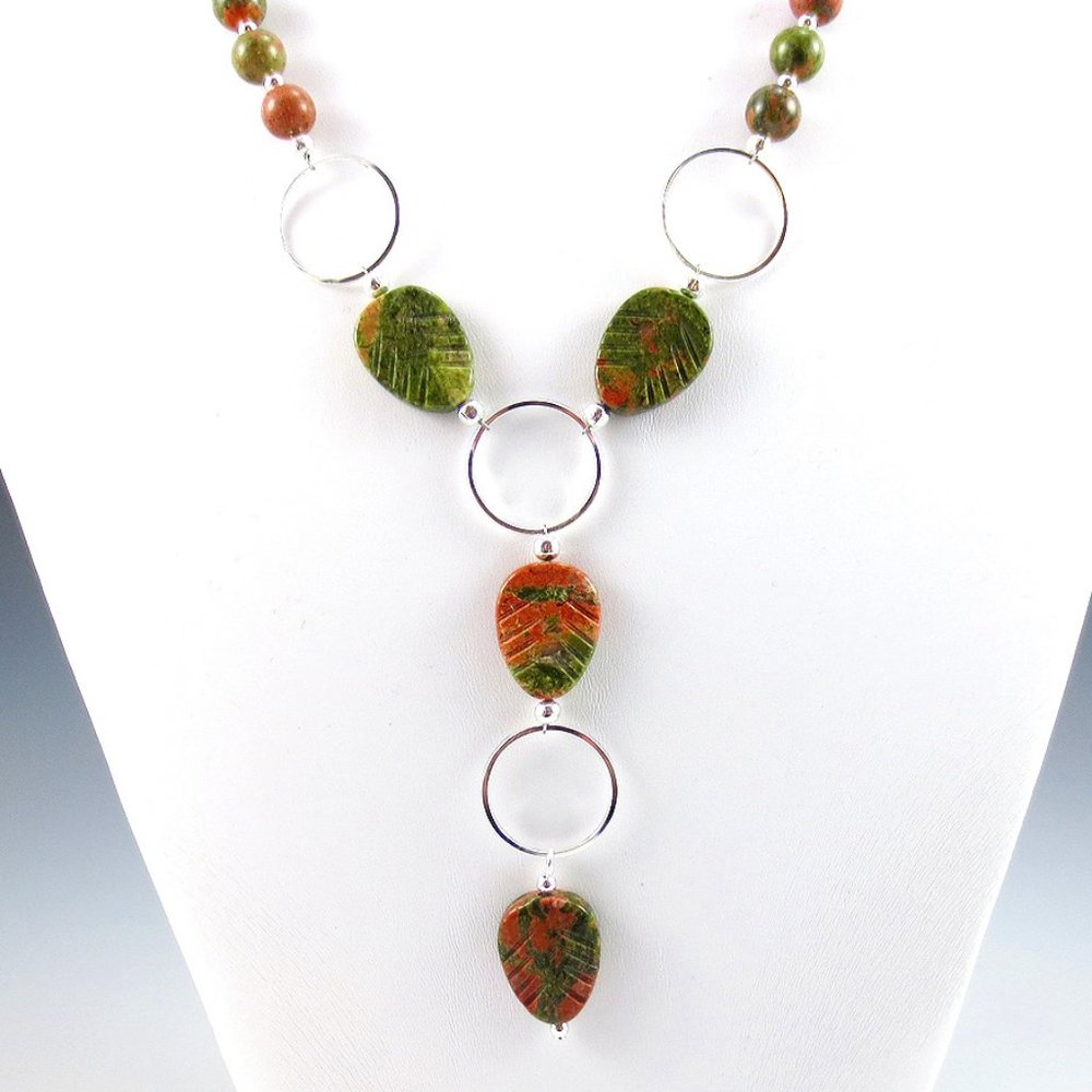 Unakite and Sterling Silver Necklace